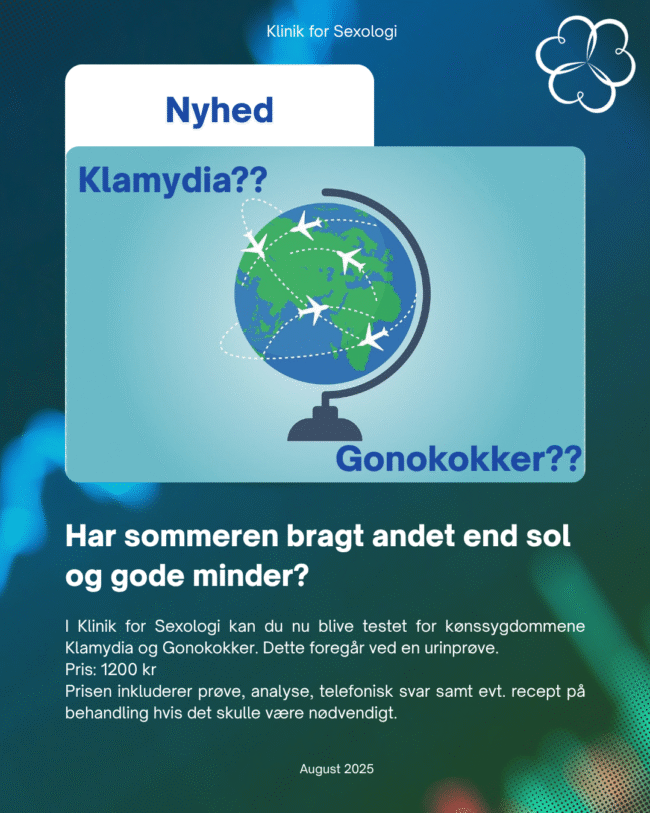 Billede af jordklode med ordene Klamydia? Gonokokker? Billedet repræsenterer en nyhed i Klinik for Sexologi hvor undersøgelse for de to kønssygdomme nu tilbydes